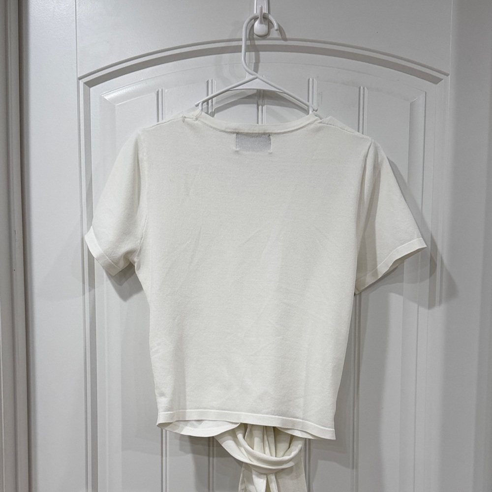 EUC Modern Citizen White Short Sleeve Tie-Front Top - Picture 4 of 5